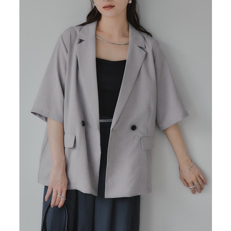 グレー | リネンライク半袖ジャケット | 210nouve