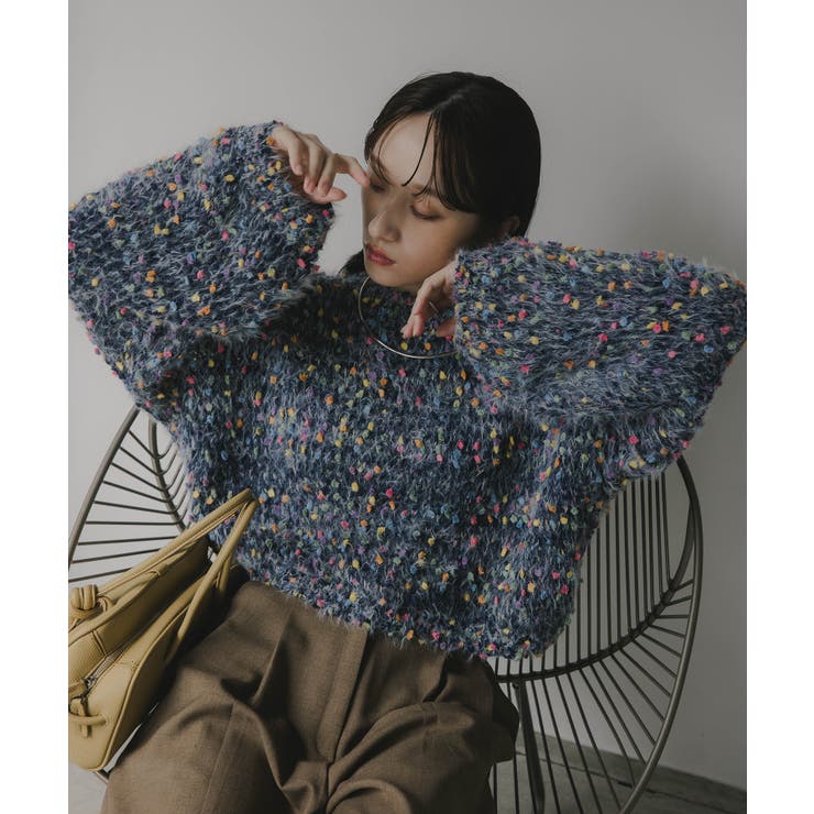 ミックスカラー オーバーサイズ クロップド丈 ニット | 210nouve | 詳細画像3 