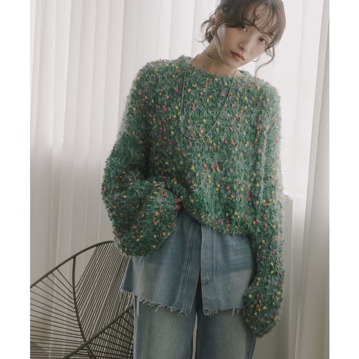 ミックスカラー オーバーサイズ クロップド丈 ニット | 210nouve | 詳細画像6 