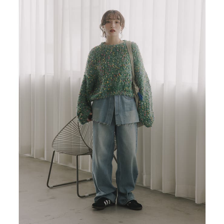 ミックスカラー オーバーサイズ クロップド丈 ニット | 210nouve | 詳細画像9 