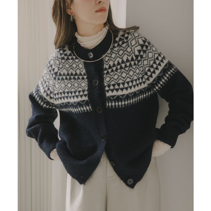 BATONER ノルディック柄カーディガン BATONER (バトナー) MOHAIR NORDIC CREW NECK CARDIGAN / モヘア