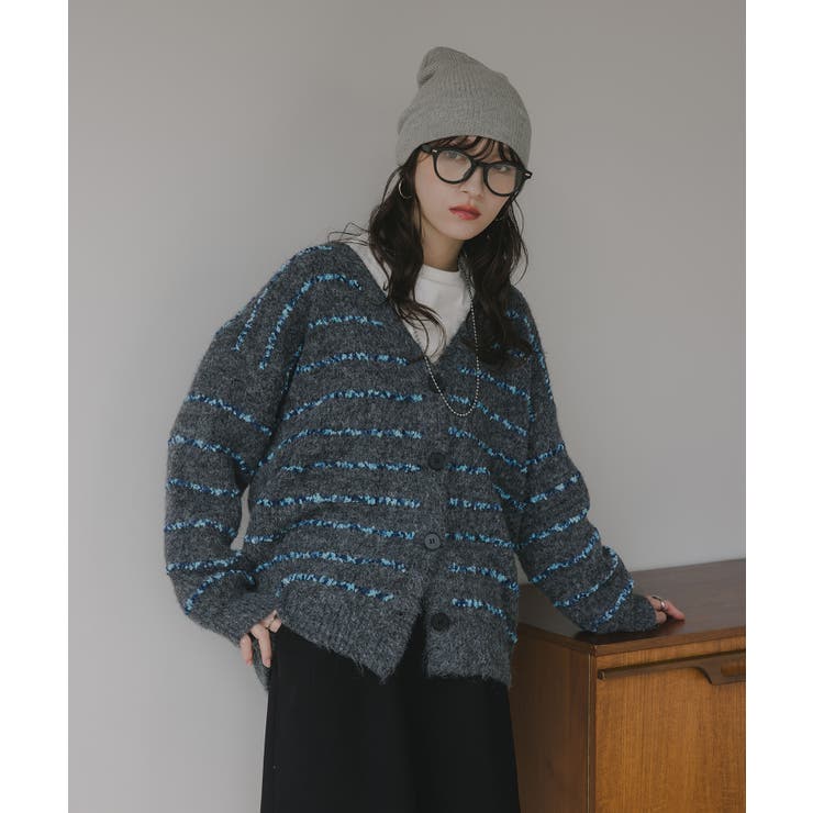 ツイード ボーダー オーバーサイズ ニット カーディガン | 210nouve | 詳細画像10 