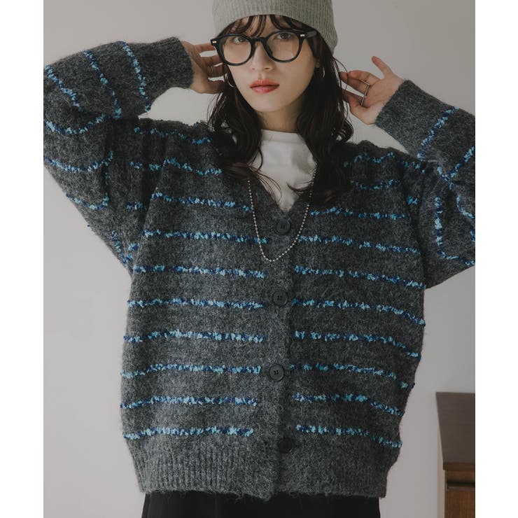 ツイード ボーダー オーバーサイズ ニット カーディガン | 210nouve | 詳細画像11 