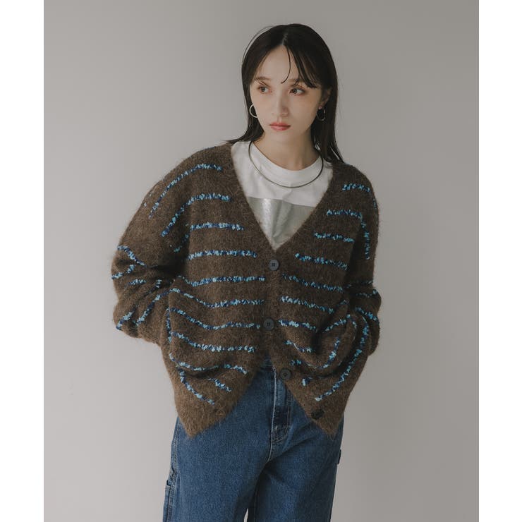 ツイード ボーダー オーバーサイズ ニット カーディガン | 210nouve | 詳細画像2 