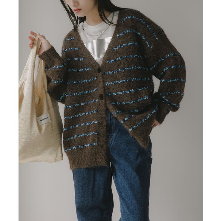 ツイード ボーダー オーバーサイズ ニット カーディガン | 210nouve | 詳細画像3 