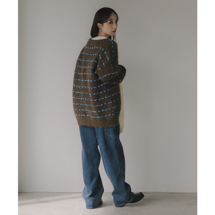 ツイード ボーダー オーバーサイズ ニット カーディガン | 210nouve | 詳細画像4 