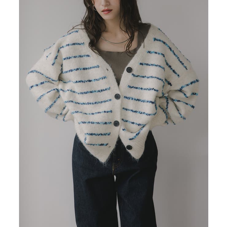 ツイード ボーダー オーバーサイズ ニット カーディガン | 210nouve | 詳細画像6 