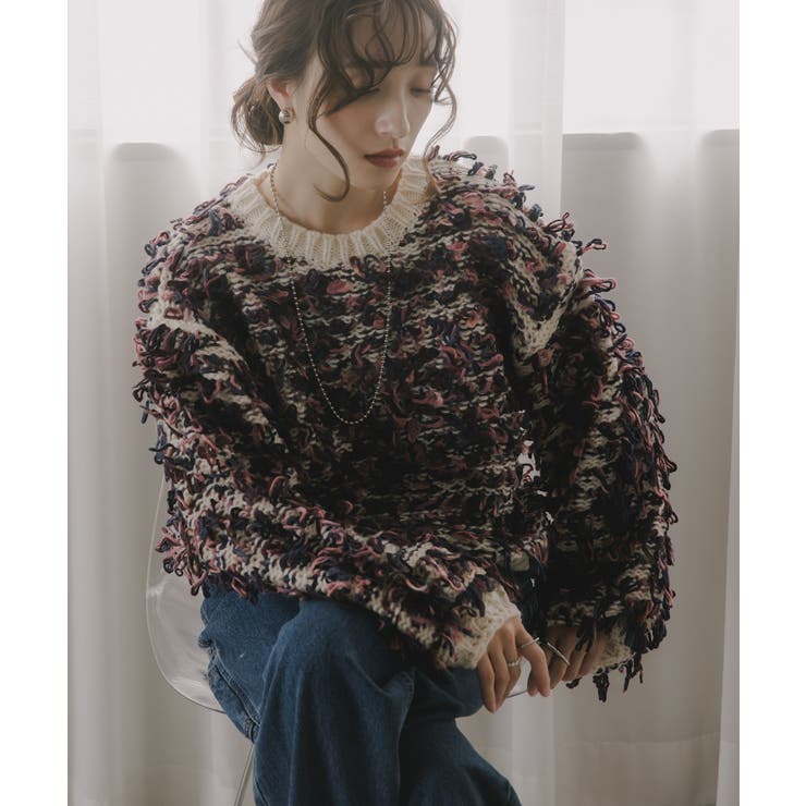 ループヤーン マルチカラー フリンジ ニット | 210nouve | 詳細画像2 