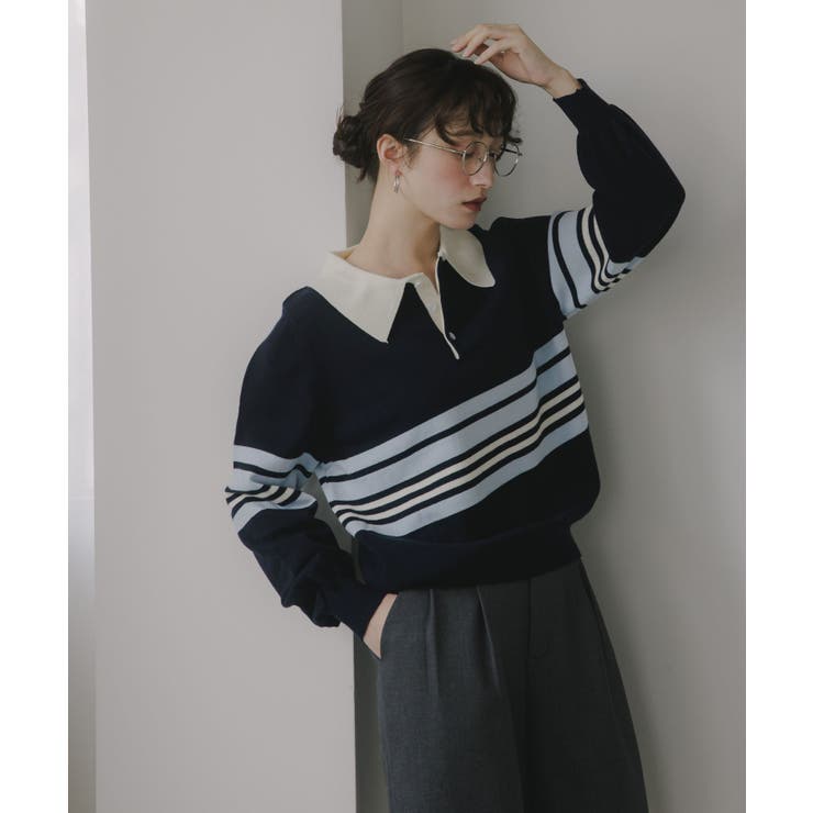 マルチボーダー ポロ襟 ニット | 210nouve | 詳細画像10 