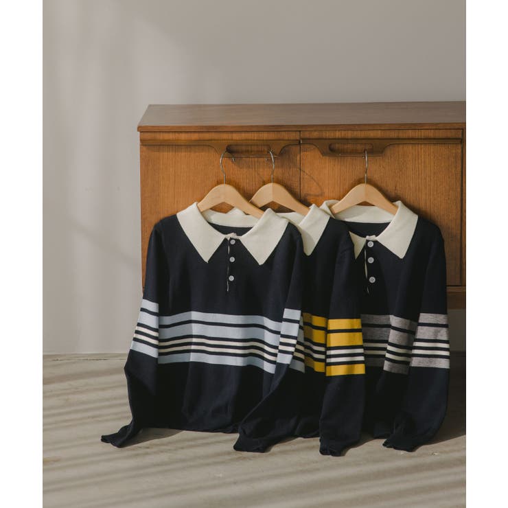 マルチボーダー ポロ襟 ニット | 210nouve | 詳細画像14 