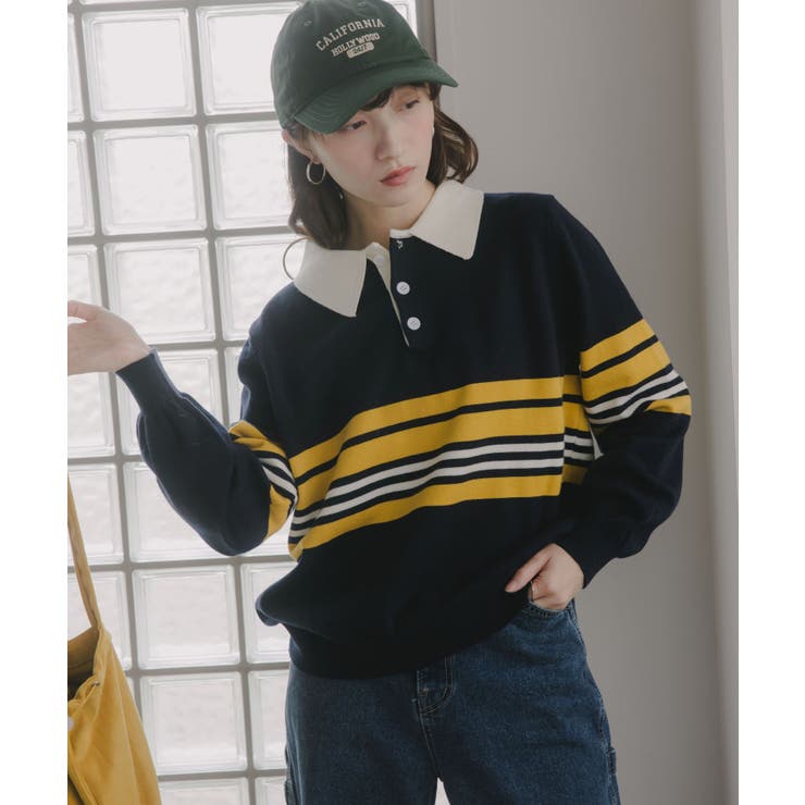 マルチボーダー ポロ襟 ニット | 210nouve | 詳細画像6 