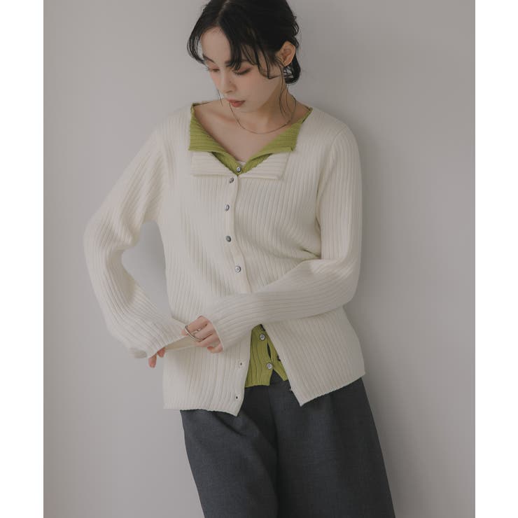 レイヤード バイカラー ニット カーディガン | 210nouve | 詳細画像1 