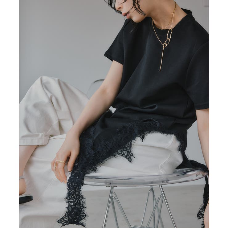 裾 レース ドッキング アシンメトリー Tシャツ | 210nouve | 詳細画像1 
