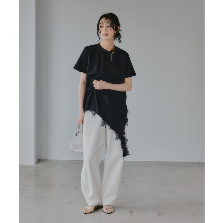 裾 レース ドッキング アシンメトリー Tシャツ | 210nouve | 詳細画像13 