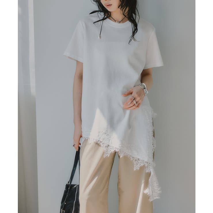裾 レース ドッキング アシンメトリー Tシャツ | 210nouve | 詳細画像2 