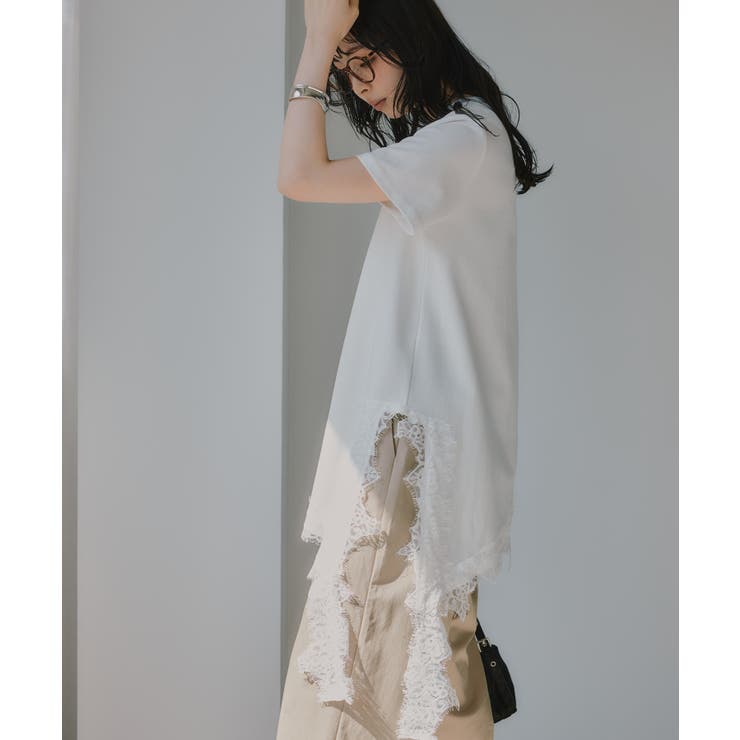 裾 レース ドッキング アシンメトリー Tシャツ | 210nouve | 詳細画像3 