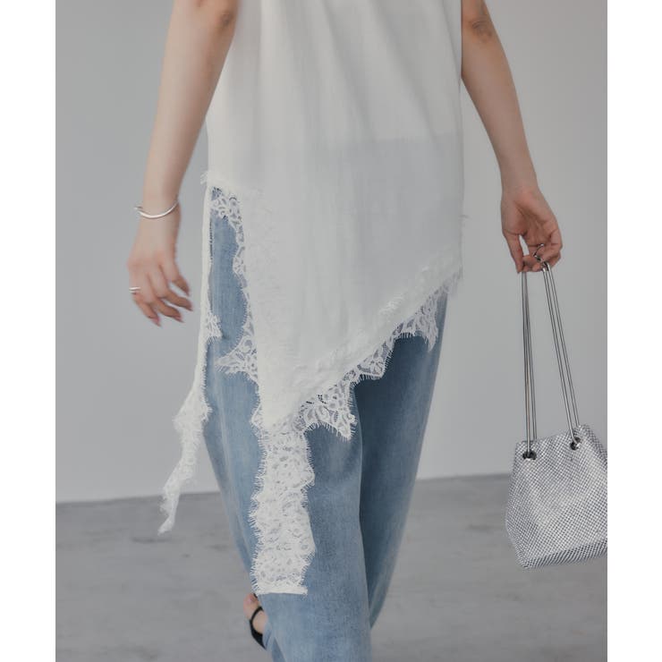 裾 レース ドッキング アシンメトリー Tシャツ | 210nouve | 詳細画像4 
