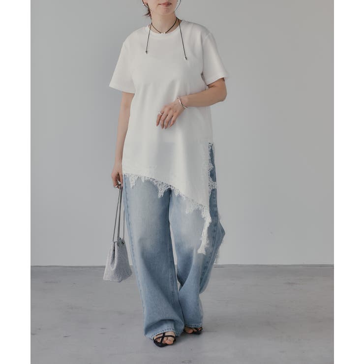 裾 レース ドッキング アシンメトリー Tシャツ | 210nouve | 詳細画像5 