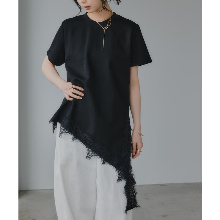 裾 レース ドッキング アシンメトリー Tシャツ | 210nouve | 詳細画像6 