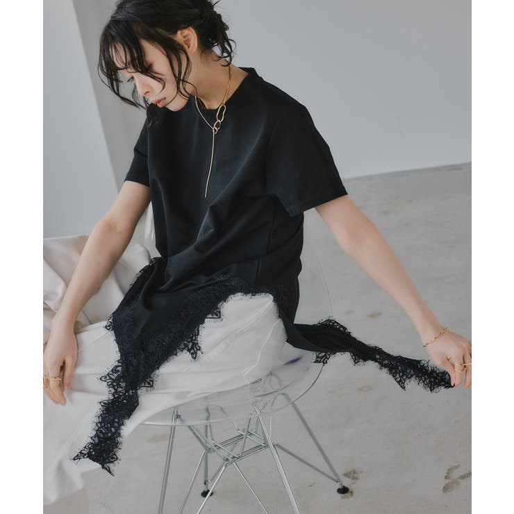 裾 レース ドッキング アシンメトリー Tシャツ | 210nouve | 詳細画像7 