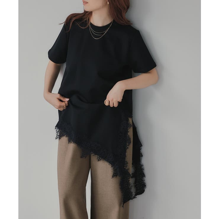裾 レース ドッキング アシンメトリー Tシャツ | 210nouve | 詳細画像8 