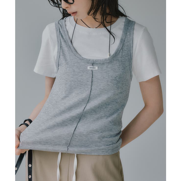 グレー | タンクセット レイヤード デザイン Tシャツ | 210nouve