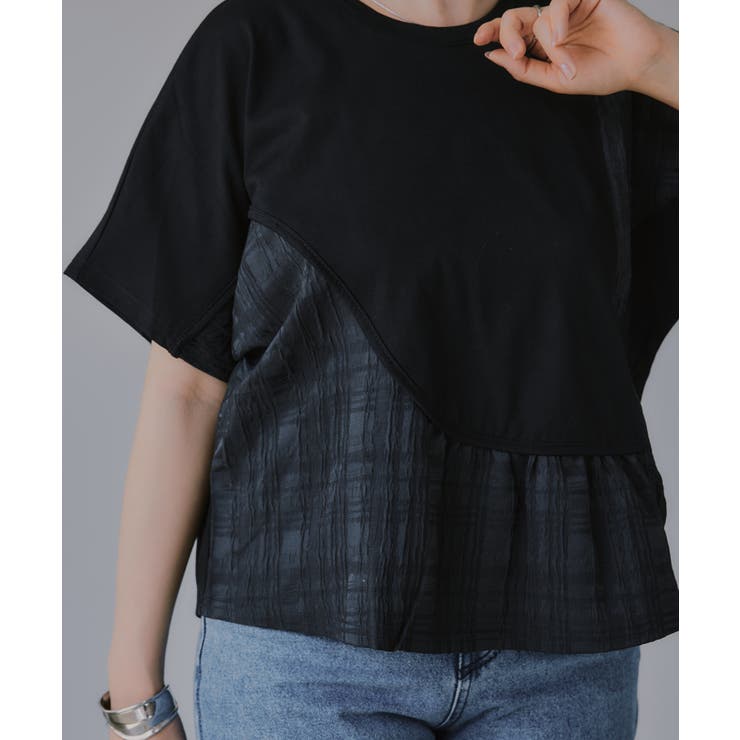 異素材切替え ペプラム Tシャツ | 210nouve | 詳細画像4 