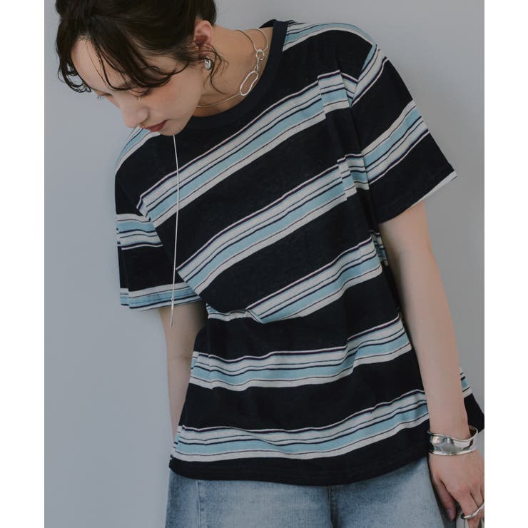 配色 マルチボーダー シアー Tシャツ | 210nouve | 詳細画像1 