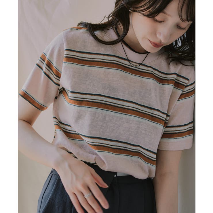 配色 マルチボーダー シアー Tシャツ | 210nouve | 詳細画像11 