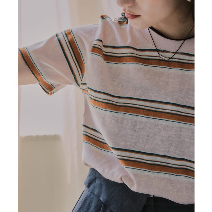 配色 マルチボーダー シアー Tシャツ | 210nouve | 詳細画像12 