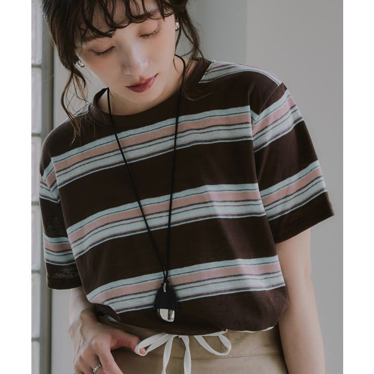 配色 マルチボーダー シアー Tシャツ | 210nouve | 詳細画像2 