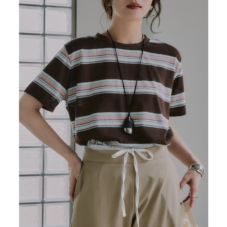 配色 マルチボーダー シアー Tシャツ | 210nouve | 詳細画像3 