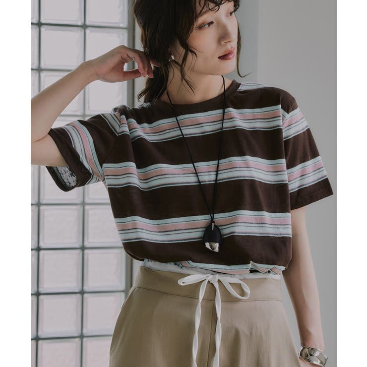 配色 マルチボーダー シアー Tシャツ | 210nouve | 詳細画像5 