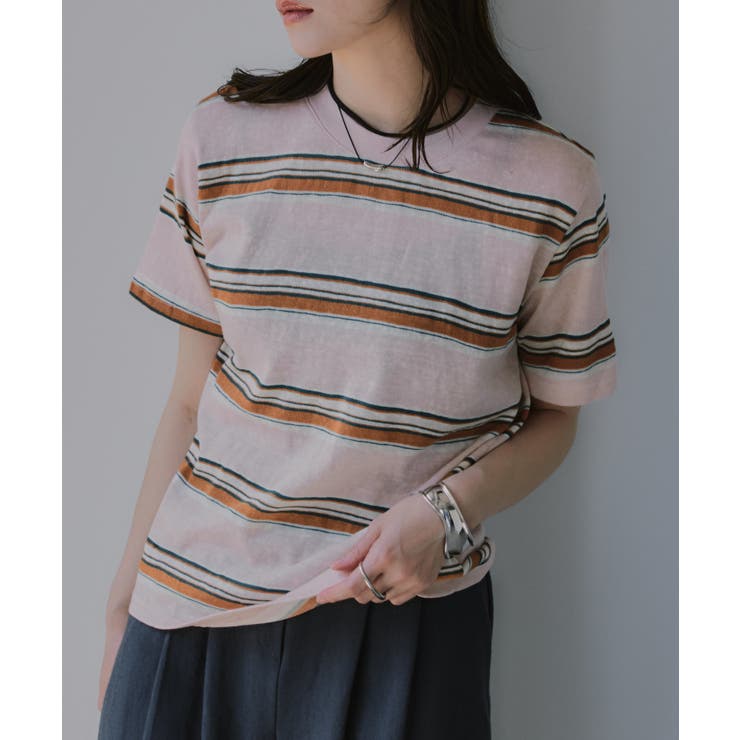 ピンク | 配色 マルチボーダー シアー Tシャツ | 210nouve