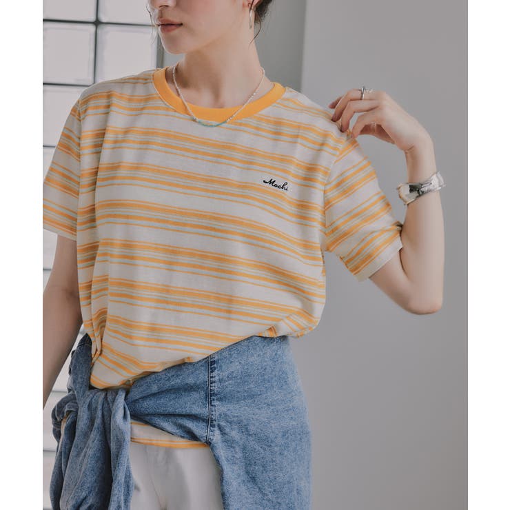 イエロー | 配色 マルチボーダー リンガー Tシャツ | 210nouve