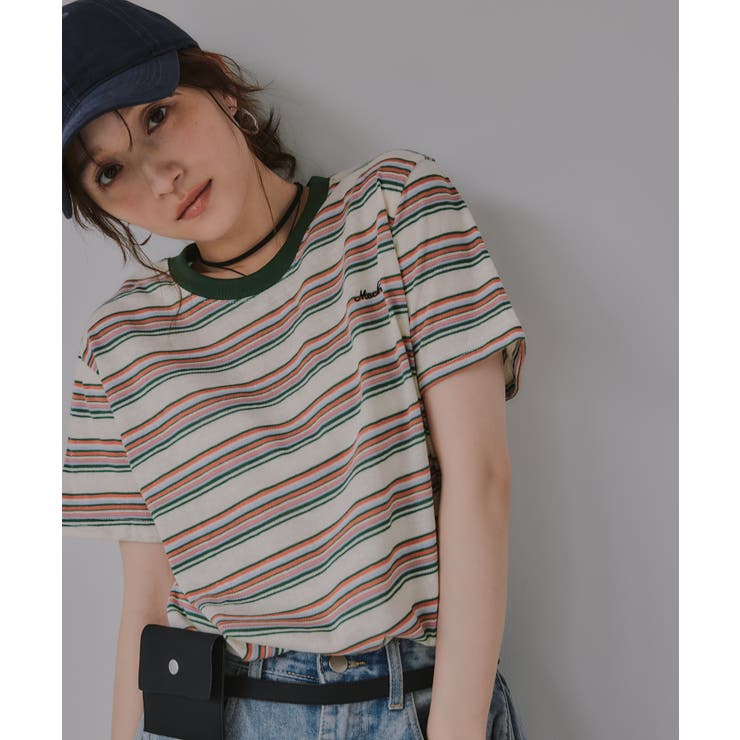 配色 マルチボーダー リンガー Tシャツ | 210nouve | 詳細画像8 