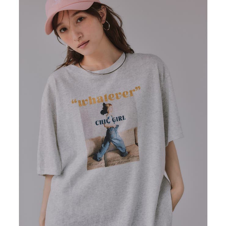 ライトグレー | オーバーサイズ ガール フォトプリント Tシャツ | 210nouve