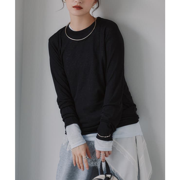 ブラック | クルーネック シアートップス | 210nouve