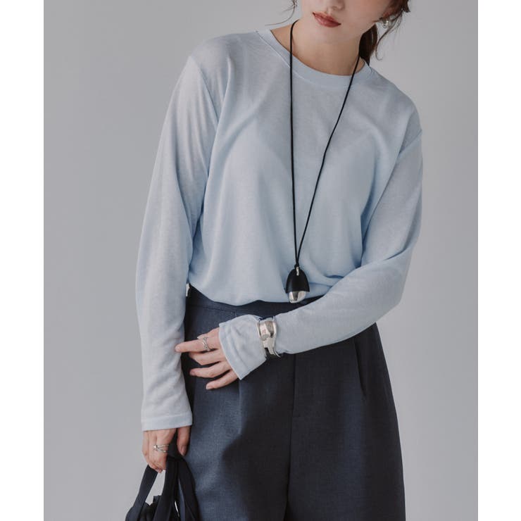 サックスブルー | クルーネック シアートップス | 210nouve