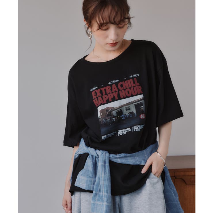 ブラック | オーバーサイズ  フォトプリント Tシャツ | 210nouve