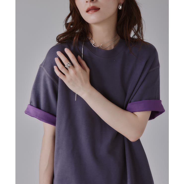グレー | バイカラー ロールアップ Tシャツ | 210nouve