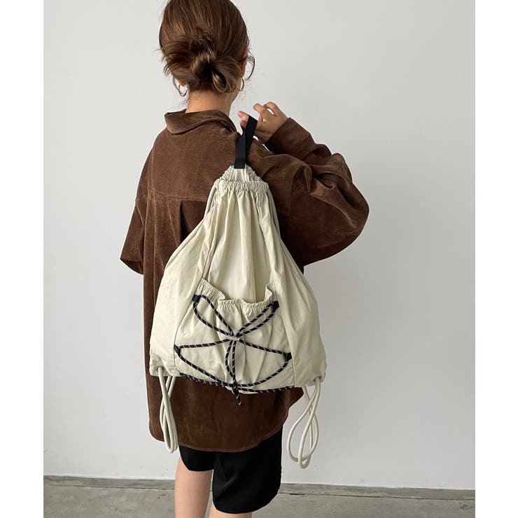 ホワイト | ドローコードナイロンナップサック | 210nouve