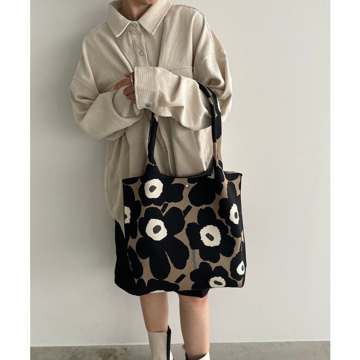 ブラック | 花柄ニットトートバッグ | 210nouve