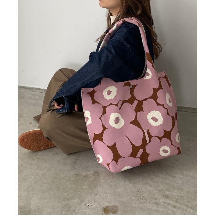 ピンク | 花柄ニットトートバッグ | 210nouve