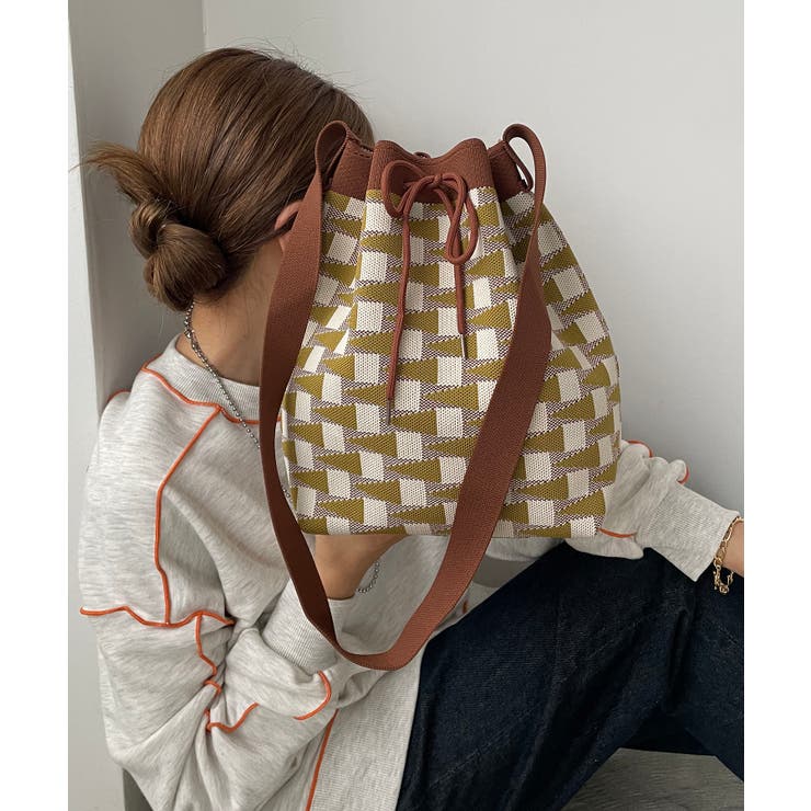 ブラウン | 柄編みニットショルダーバッグ | 210nouve