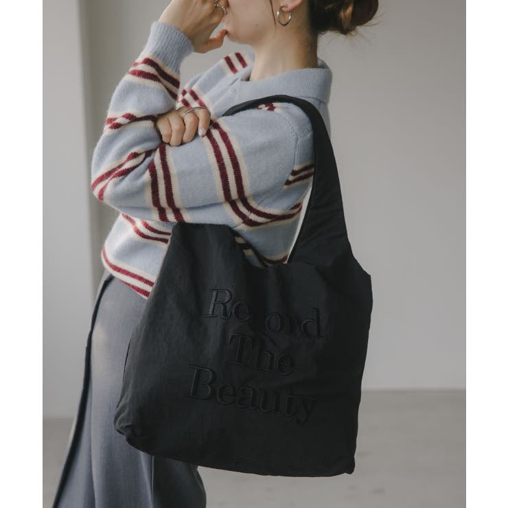 ブラック | 【リバーシブル】ロゴ 刺繍 トートバッグ | 210nouve