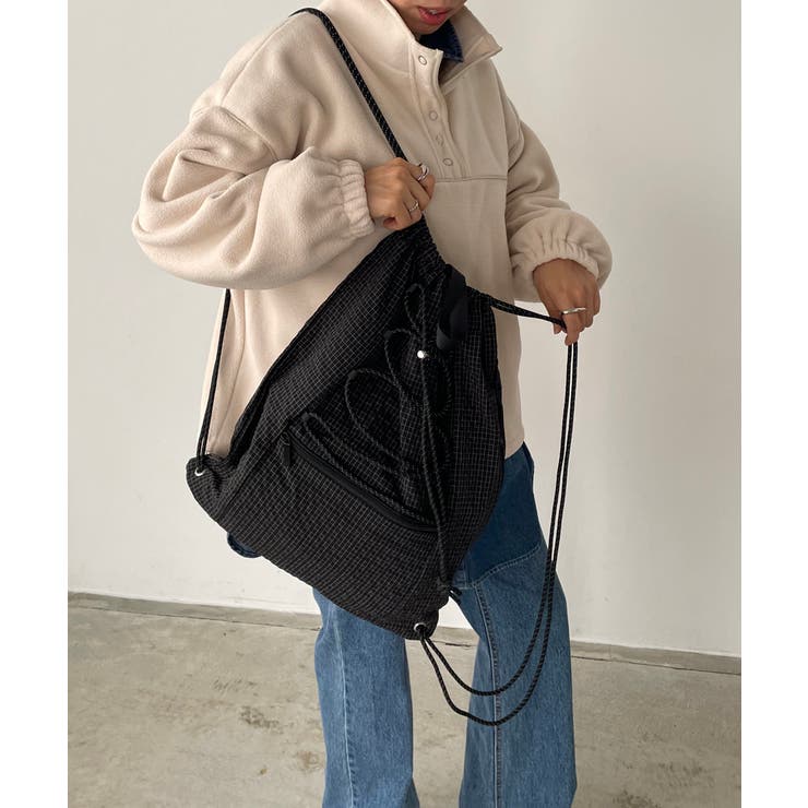 シャドーチェック ドロスト ナイロン ナップサック | 210nouve | 詳細画像2 