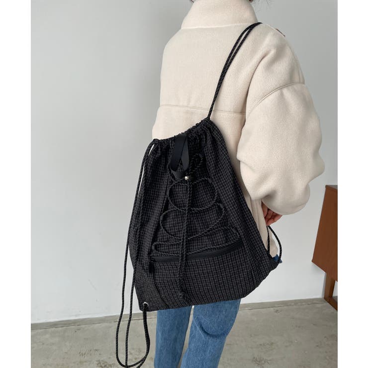 シャドーチェック ドロスト ナイロン ナップサック | 210nouve | 詳細画像3 