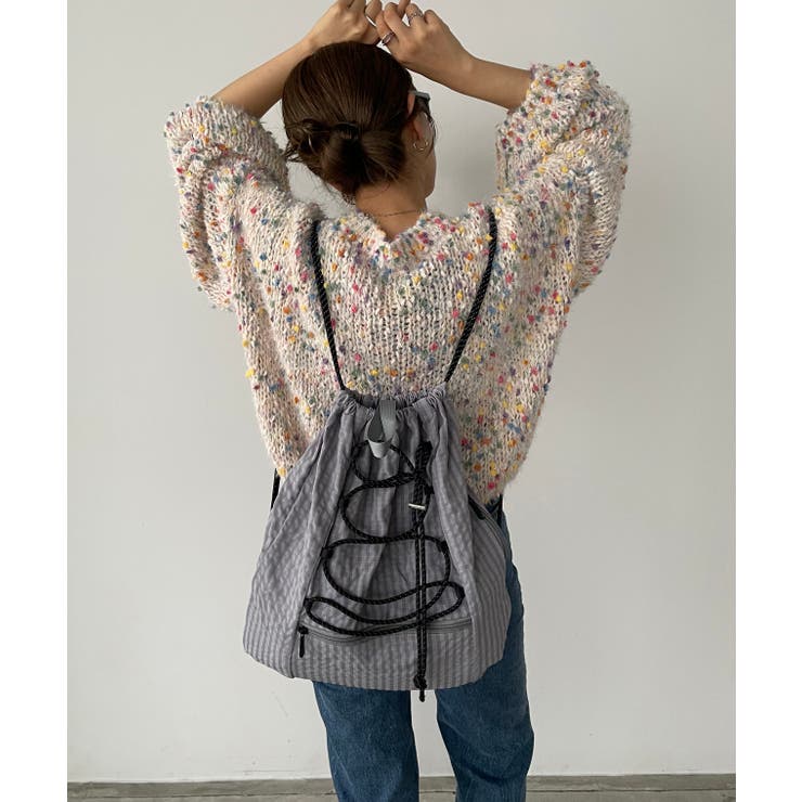 グレー | シャドーチェック ドロスト ナイロン ナップサック | 210nouve