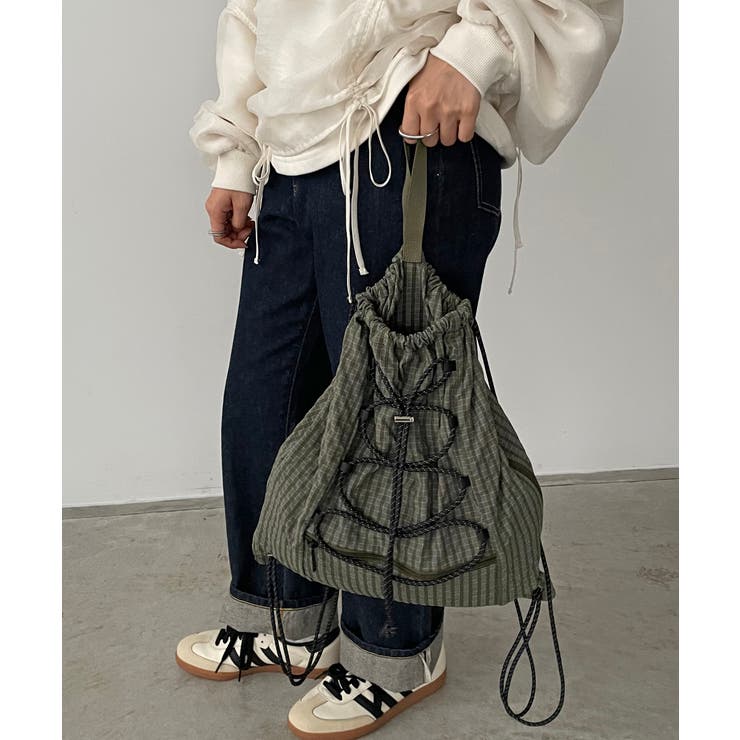 カーキ | シャドーチェック ドロスト ナイロン ナップサック | 210nouve